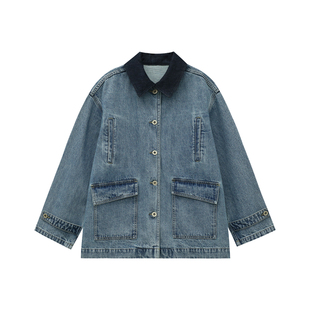 HVIVI 春季新款独特漂亮经典美式复古水洗宽松加棉拼色牛仔外套女