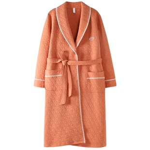 浪莎秋冬季空气棉女款睡袍中长款夹层加厚薄款浴袍睡衣大码家居服