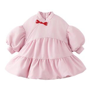 童泰女宝宝连衣裙冬季夹棉儿童衣服女童外出裙子可爱立领蓬蓬裙