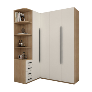 I型转角衣柜90度家用卧室小户型轻奢平开门组装7字拐角衣帽间柜子