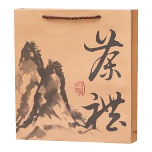 357g茶饼礼品袋普洱茶通用福鼎白茶手提袋加厚牛皮纸茶叶包装袋子