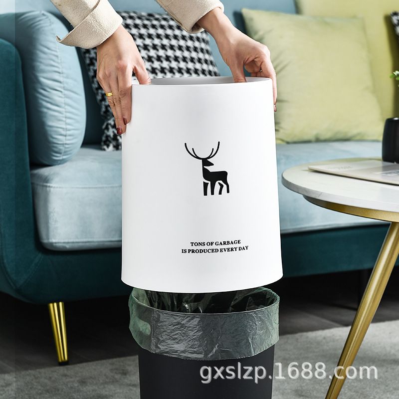 网红无盖垃圾桶家用双层简约办公室客厅厨房圆形塑料商用