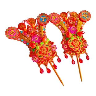 潮汕金花插香炉新款双红凤尾神花配红绸家用塑料拜天公司命公财神