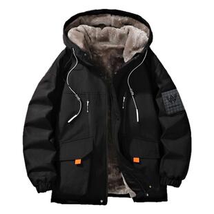 冬季外套男加绒加厚潮牌夹克男连帽宽松保暖棉服袄子青少年派克服