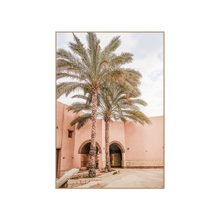 INS北欧摩洛哥装饰画建筑植物风景暖色三联客厅卧室餐厅背景挂画