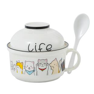 泡面碗陶瓷带盖学生宿舍个人专用打饭碗2026新款家用上班带把饭盒