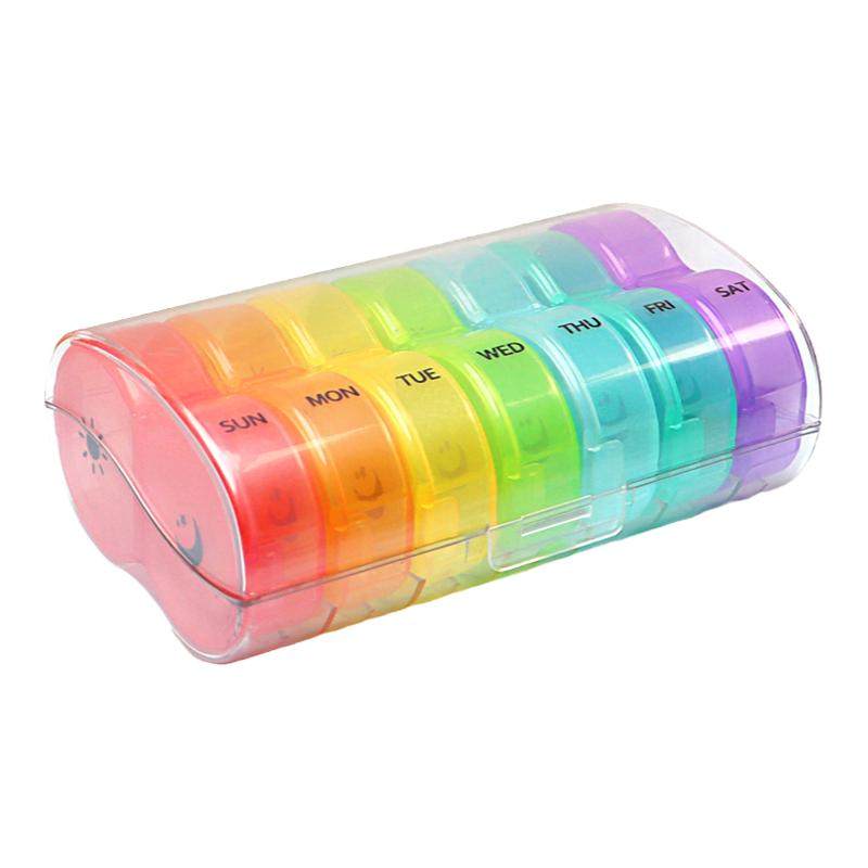 一周七天药盒早晚14格独立分装便携大容量药片药丸收纳盒密封防潮