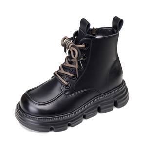 真皮厚底马丁靴女2025年秋冬新款防滑软底羊毛雪地靴防水加厚棉靴