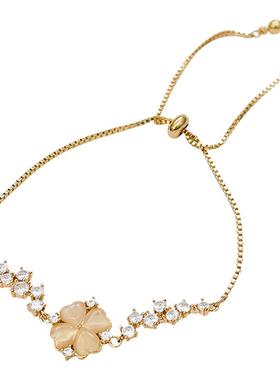 小众森系甜美猫眼石四叶草手链