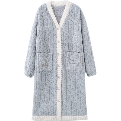 女珊瑚绒可爱睡袍保暖锁温可外穿