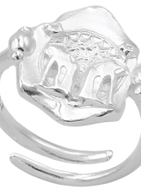 壁画猫猫硬币浮雕开口戒指纯银