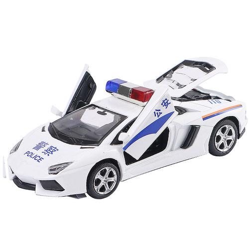 1/32合金大众桑塔纳警车经典普桑玩具 回力声光警察汽车铁车开门