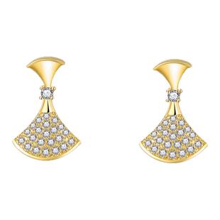 韩剧同款满钻小裙子耳钉S925银针女个性级感扇形耳饰