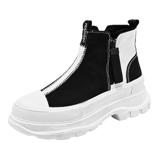 木林森男鞋春秋季2026新款高帮潮流休闲运动一脚蹬帆布增高马丁靴