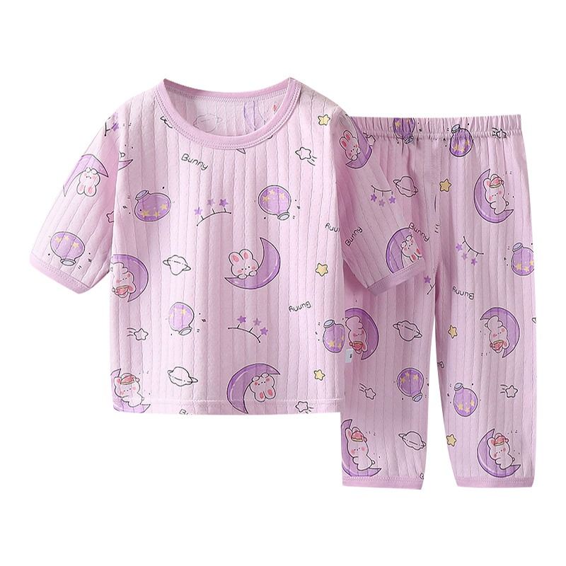 纯棉儿童睡衣套装小孩七分袖空调服夏季薄款男女童宝宝纯棉家居服