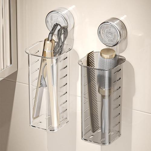 吸盘卷发棒收纳架壁挂式墙上洗漱卫生间打孔夹板免直台置物架发梳