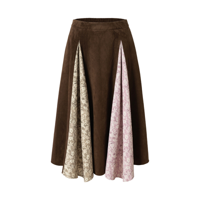 「heris」印花拼接麂皮伞裙