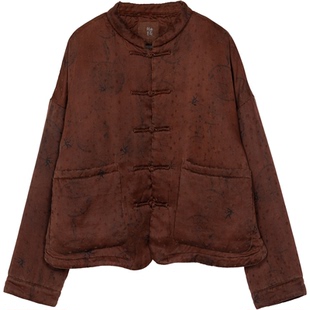 封面是花 缎纹(绸面)香云纱 对襟盘扣 短棉袄 外套