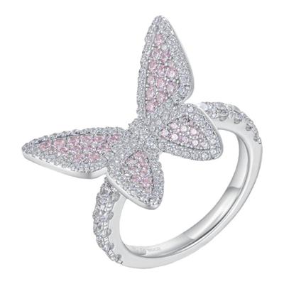 APORRO时尚圆切围镶粉色蝴蝶戒指
