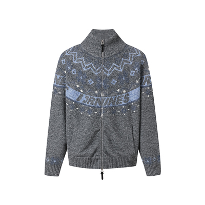 FORNINES含绵羊毛费尔岛毛衣男女秋冬针织衫情侣拉链立领开衫外套