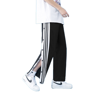 排扣裤男夏季新款侧边条纹卫裤直筒休闲裤宽松篮球训练运动裤男款