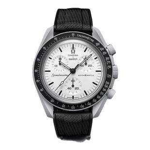 适配swatch欧米茄联名表带1965地相斯沃琪史努比fkm氟橡胶快拆20