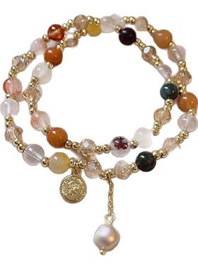 古里雅双层茶晶串珠手链高级感