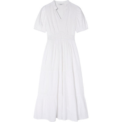 lkbennett白色纯棉法式连衣裙女2025年夏季新款短袖简约花边领