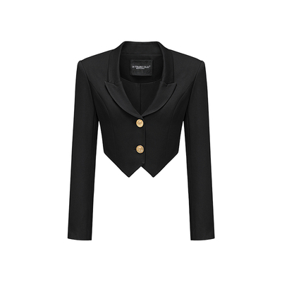 黑色收腰双排扣通勤西装连衣裙