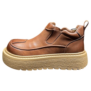 英伦风复古马丁靴男款2025冬季新款棕色短靴一脚蹬低帮切尔西靴子