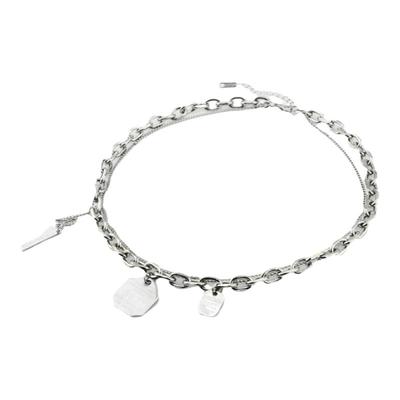 双层叠戴英文字母钛钢吊坠项链