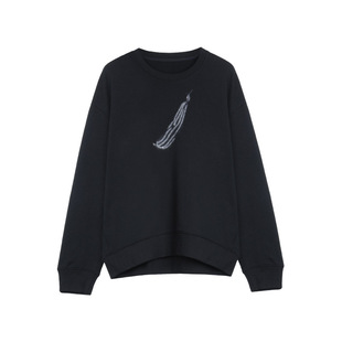 未知未觉新品短款休闲套头宽松2024年早秋黑色纯棉长袖圆领卫衣女