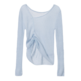 Dunst【白逸帆同款】2026春季新品系带褶皱罗纹针织上衣UDSW6A204