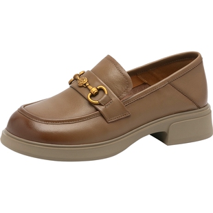 沙驰女鞋舒适百搭通勤乐福鞋女单鞋春夏新款一脚蹬深口小皮鞋