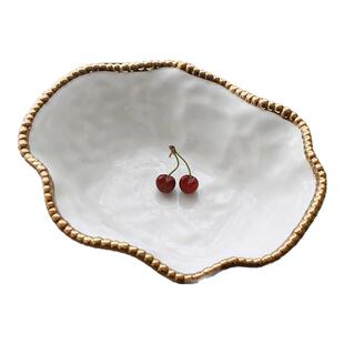 欧式风格宫廷风工艺珍珠陶瓷轻奢大水果盘干果盘点心盘大摆盘瑕疵