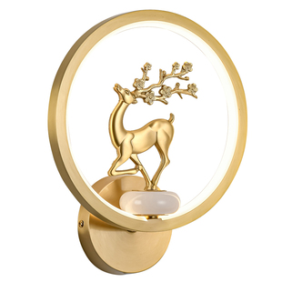 新中式全铜壁灯简约玉石卧室床头灯客厅背景墙壁灯楼梯轻奢高级感