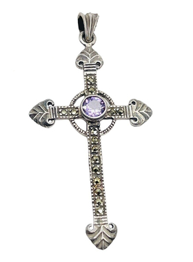 镂空雕刻纯银十字架吊坠项链