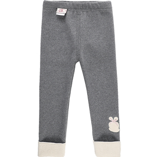 巴布豆女童裤子加绒加厚秋冬一体宝宝长裤小童儿童打底裤外穿冬季