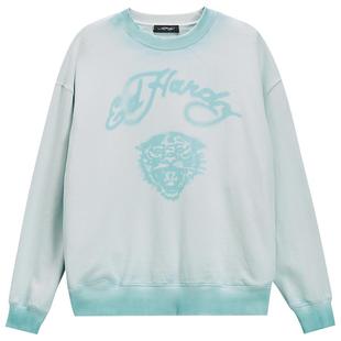 Ed hardy埃德哈迪春季流行新款女士虎头圆领卫衣水洗喷色套头衫