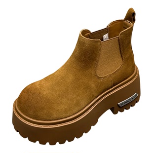 山山欧货2025秋冬新款磨砂皮厚底松糕马丁靴女复古增高切尔西短靴