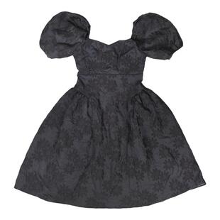 【惊喜五折 不退不换】QSC黑色复古立体提花泡泡袖蓬蓬裙公主裙