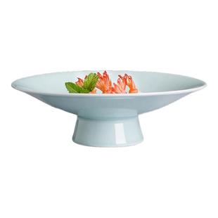 影青陶瓷纯色水果盘佛前供果盘高台盛器高脚菜盘大号干果盘平碟子