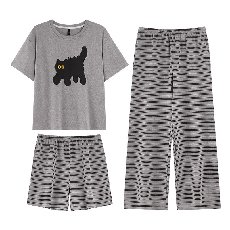 纯棉女童带胸垫夏季家居服三件套