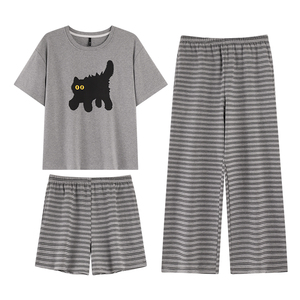 纯棉女童带胸垫夏季家居服三件套