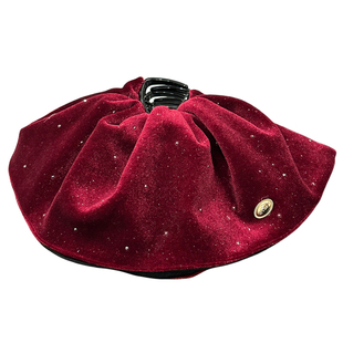 秋冬酒红色金标烫钻丝绒裙摆马尾抓夹女高级感满天星发夹半扎发饰