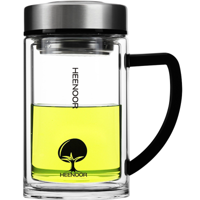 希诺双层玻璃杯把手滤网隔热泡茶