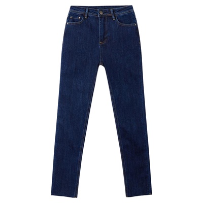 深蓝牛仔裤女极简修身