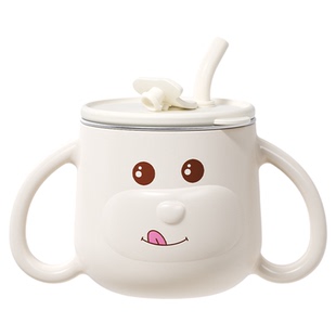 法国ELLE BABY儿童牛奶水杯带刻度宝宝专用喝水吸管杯米糊早餐杯