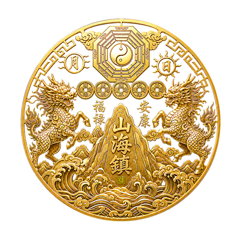 双麒麟山海镇金属贴纸化解大门装饰挂件牌匾靠山贴窗贴官方旗舰店