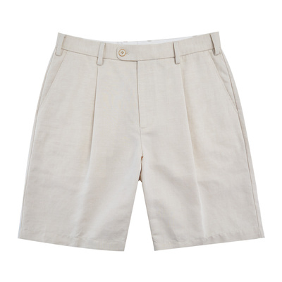 亚麻长绒棉舒适透气单褶休闲短裤